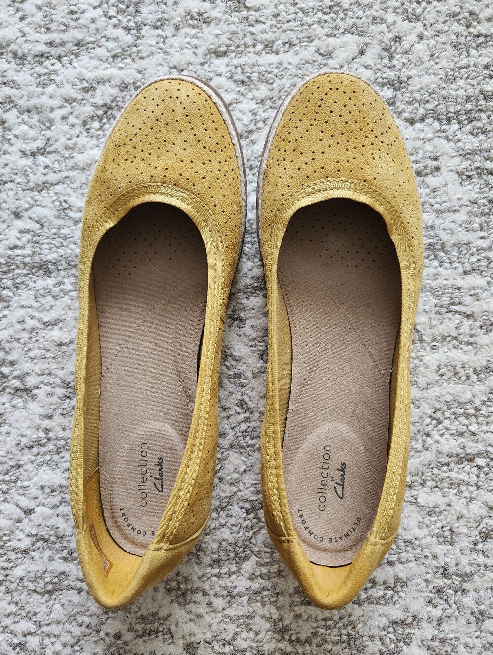 Clarks Yellow Suede Perforated Ballet Flats